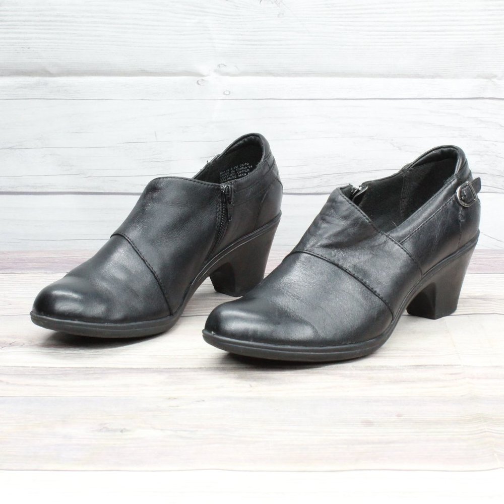CLARKS Bendables Black Leather Side Zipper Ankle Heeled Shoes Size 8.5 M - Picture 2 of 9